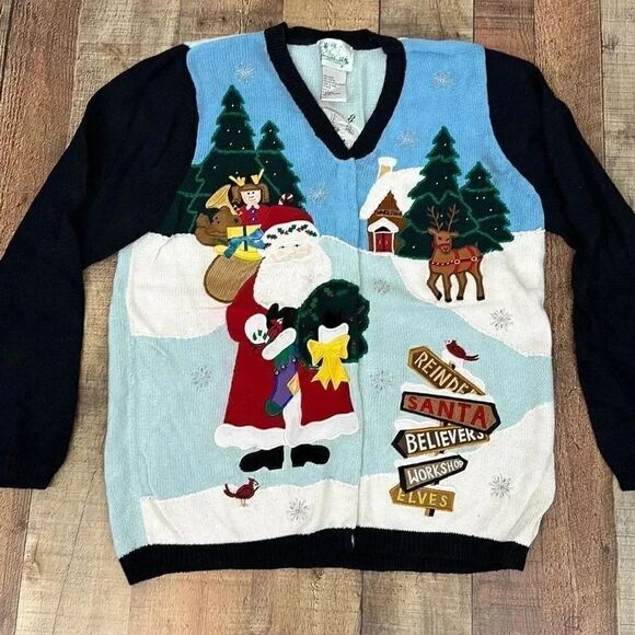 Vintage The Quacker Factory Women's Christmas Button Up Cardigan Sweater Sz Larg - Picture 3 of 12